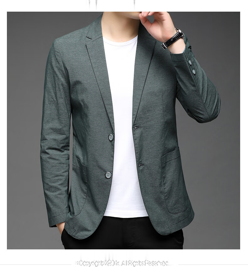ROMON Men's Casual Blazer Regular Fit Spring Autumn Youth Korean Style Solid Color Suit Jacket 10