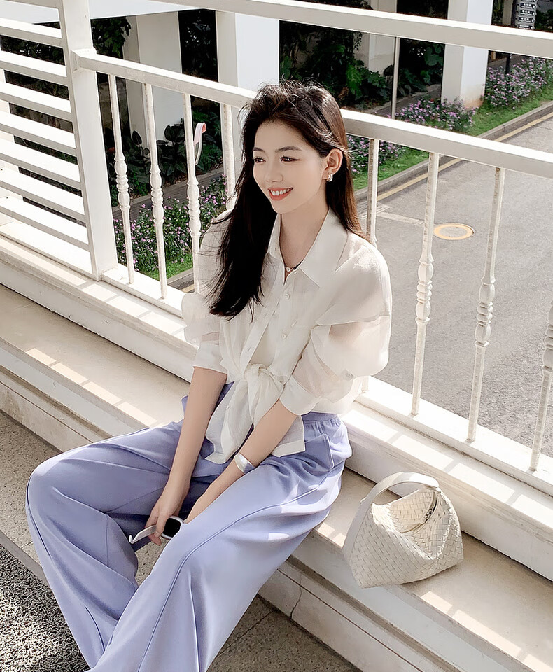 MEIYANG Streamlined Casual Pants, Summer Cool Pants with Sand-Washed Straight Leg, Purple Extended Version, XL 9