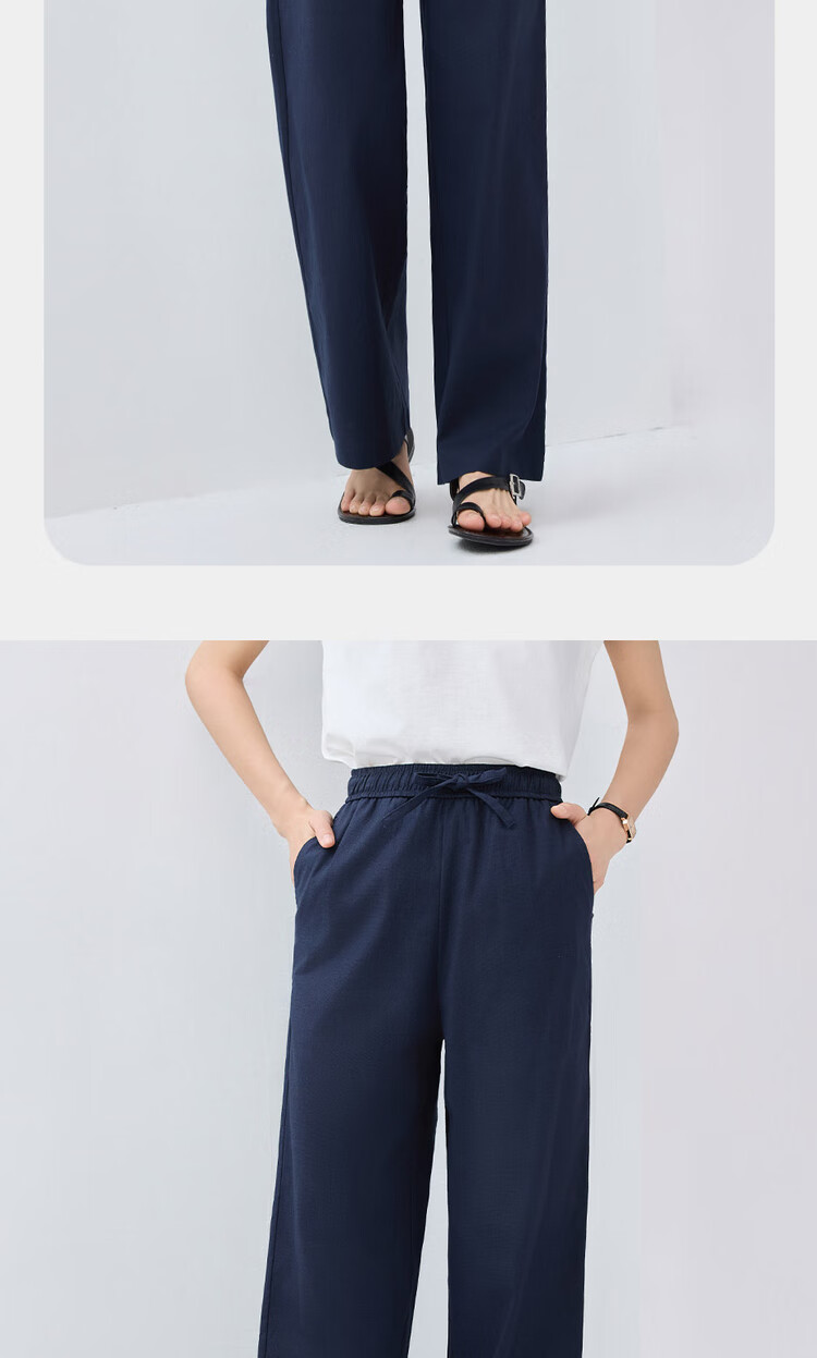 Giordano Women's Pants, Summer New Lightweight Lyocell, Drawstring Elastic Waist, Straight-Leg Casual Trousers, 13415224 12