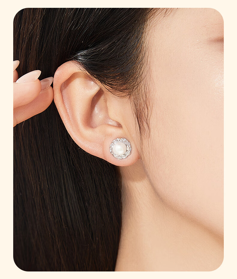 Lao Feng Xiang Pearl Stud Earrings for Women Silver Tassel Elegant Safety Temperament Jewelry Birthday Anniversary Gift for Girlfriend Wife 8