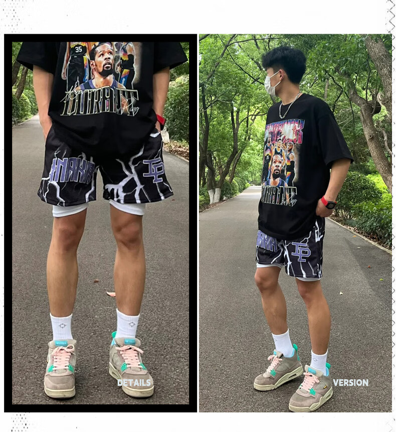 BKCXZICE SMVP Lightning Print American Retro Basketball Shorts, Quick-Drying Breathable Mesh Running Sports Fitness Pants Beach Shorts 4