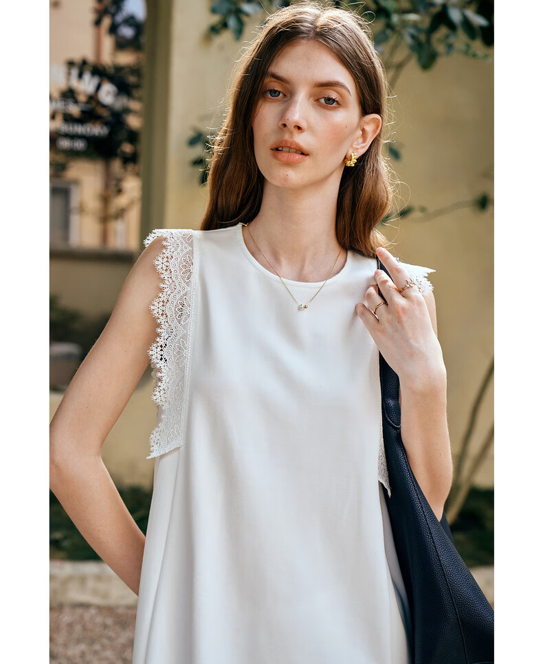 Olrain European Style Simple Elegant White Straight Dress Women Summer Mid-Length White M 17