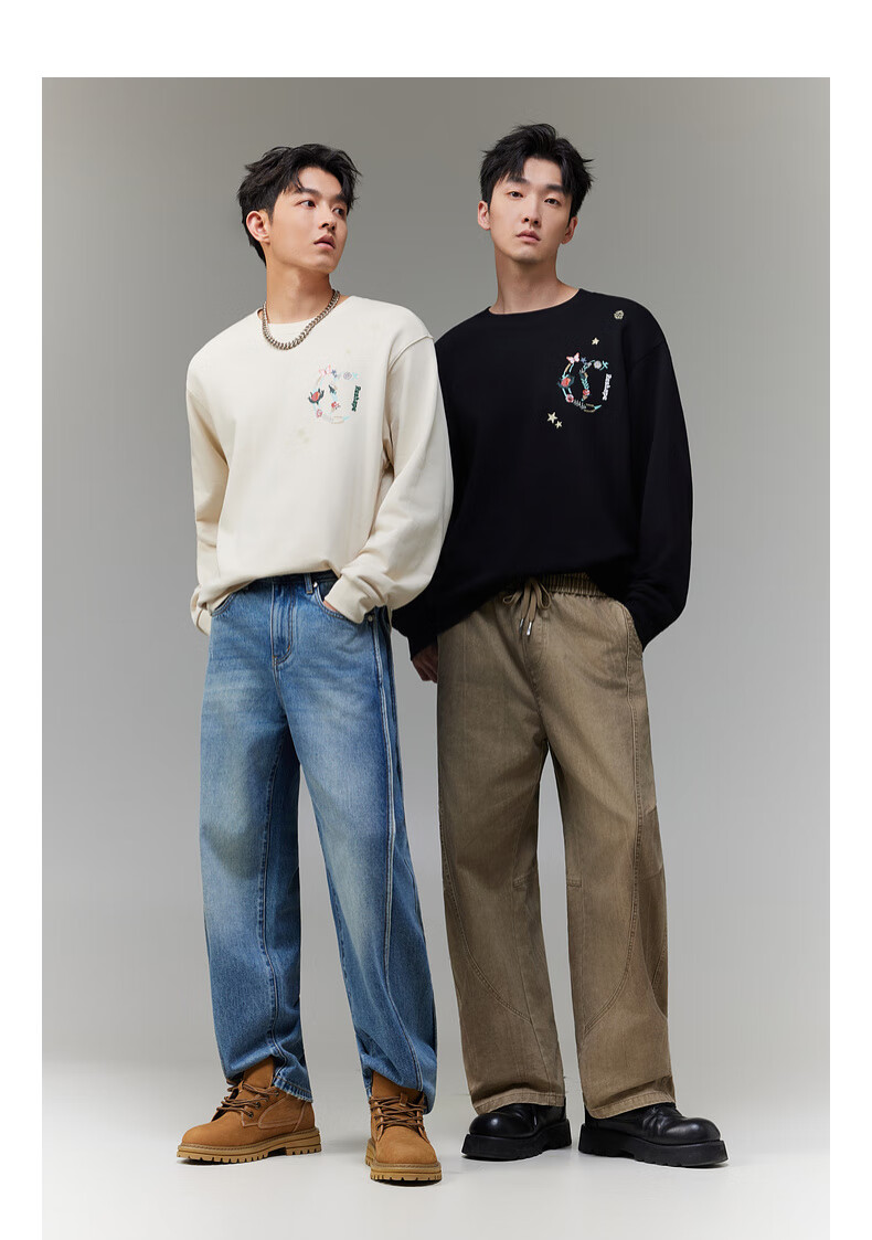 CABBEEN [365G Fish Scale Fabric] Men's Sweatshirt with LOGO Single C Combination Floral Design Winter Long-Sleeve Sweatshirt 6