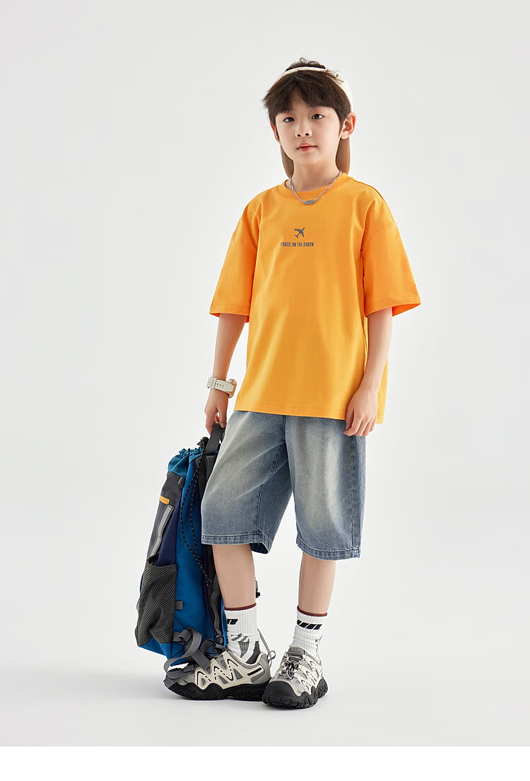 Duoduo Home [Earth Print] Boys' Short Sleeve 2026 Summer Comfortable Cool Loose Fit Casual T-Shirt for Kids 12