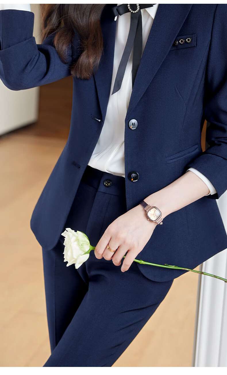ROMON [Slimming Effect] Women's Dress Pants, Summer Business Casual Trousers for Commuting And Interviews, Breathable Long Pants in Navy Blue, Size S 10