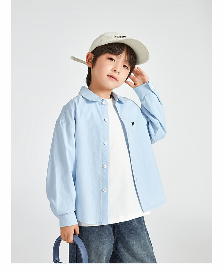 Duoduojia Boys' Shirt, Spring And Autumn 2026 Style, Versatile Casual Children's Breathable Long-Sleeve Shirt, Simple Korean-Style Blouse for Older Kids 9
