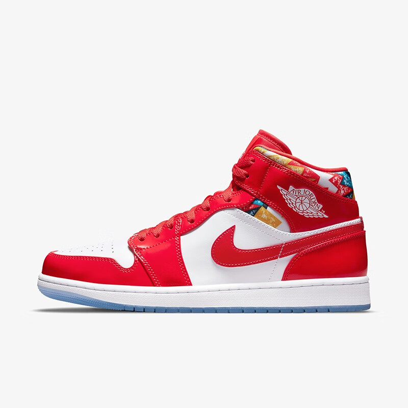 耐克nike男鞋air jordan 1 mid se aj1中帮白红水晶底几何印花休闲
