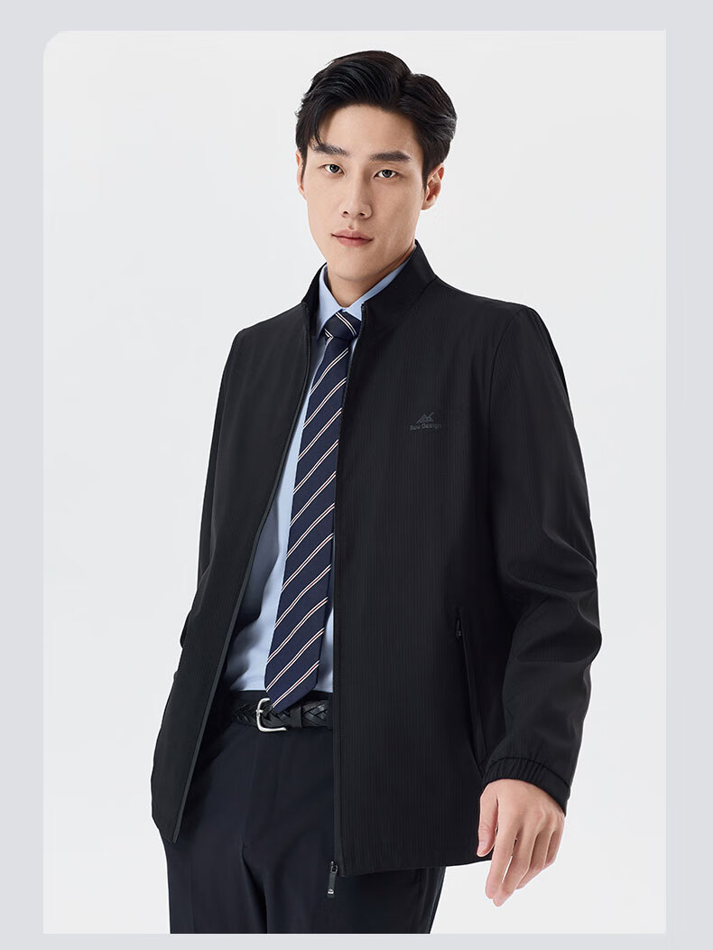 Woodpecker [Breathable and Wrinkle-Free] Men's Summer Business Casual Executive Stand Collar Jacket Black 3XL 12