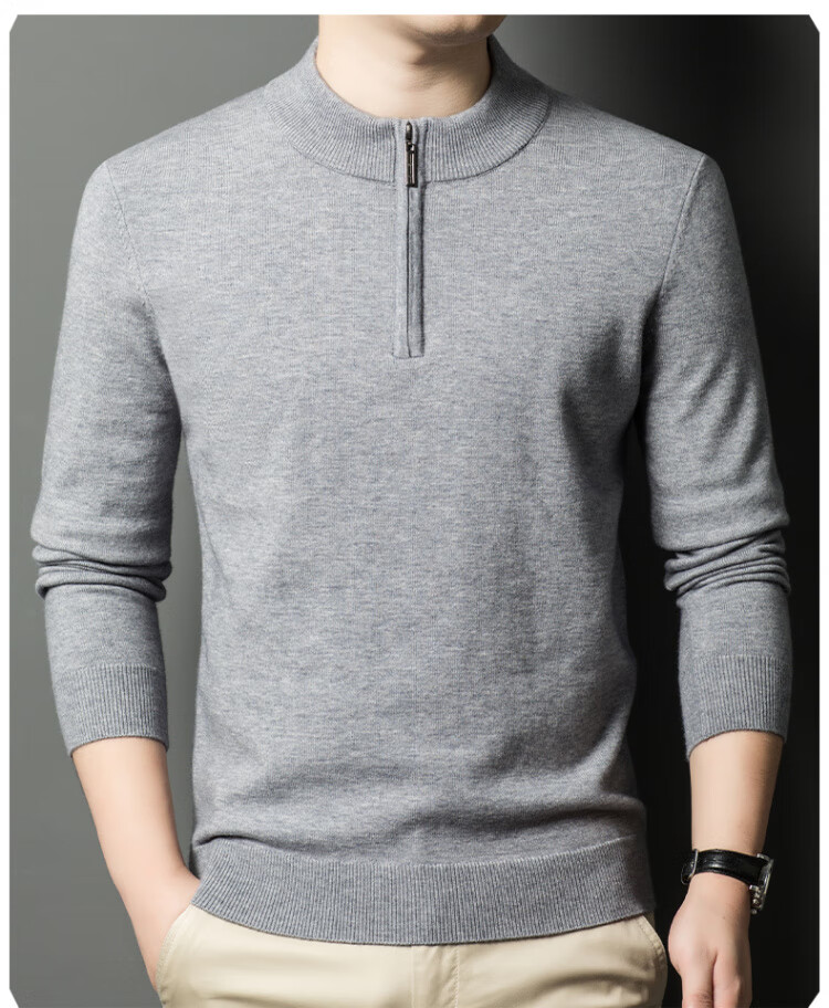 Hengyuanxiang [Wool Included] Middle-aged Thickened Half-high Zipper Collar Sweater Men's Knitted Base Warm Shirt Haqing M 5