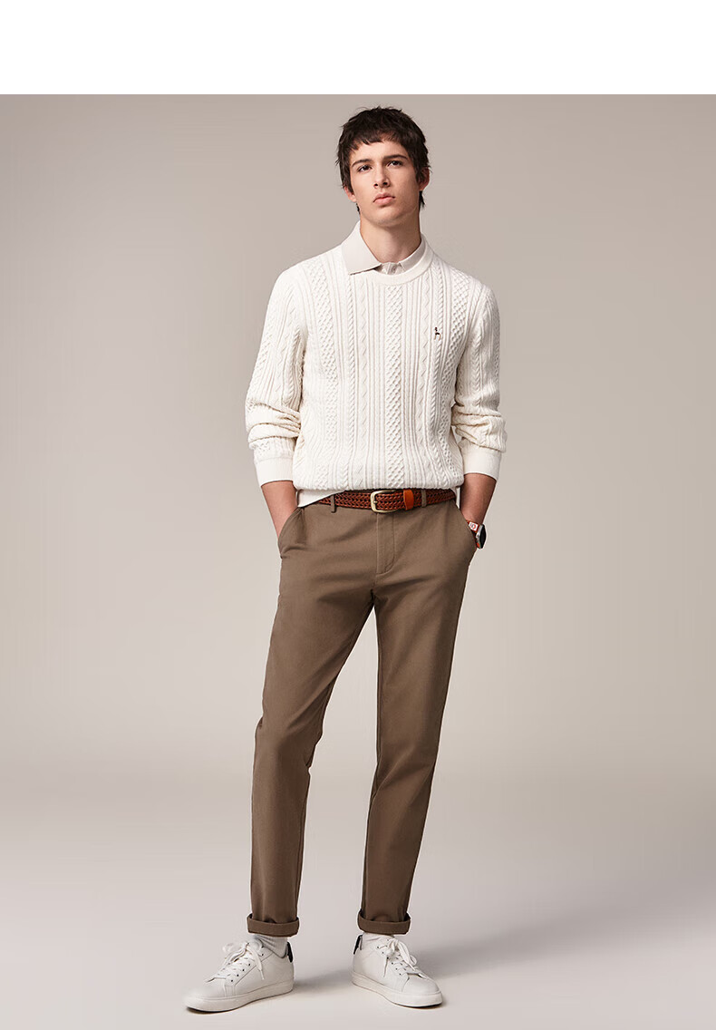 HAZZYS Men's Autumn Winter Casual Cable Knit Crew Neck Cotton/Wool Blend Sweater ABYZD0CCX30 9
