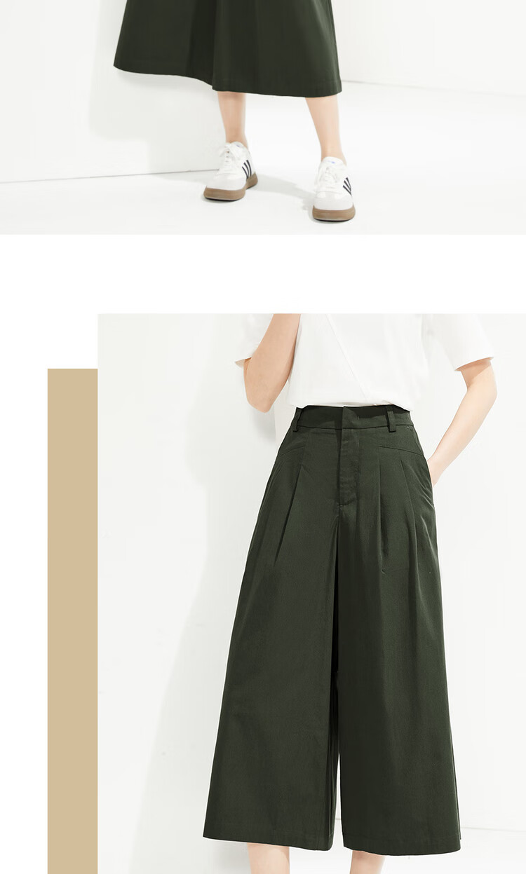 Giordano Women's Cropped Pants, Summer New Style, Pure Cotton Pleated Wide-Leg Pants, Semi-Elastic Waist, Thin Skirt Pants, 05425328 13