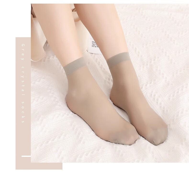 Bingxue Kapok Women's Spring Summer Thin Invisible Breathable Mid-Calf Socks Durable Anti-Snag Crystal Silk Sheer Smooth Socks 5