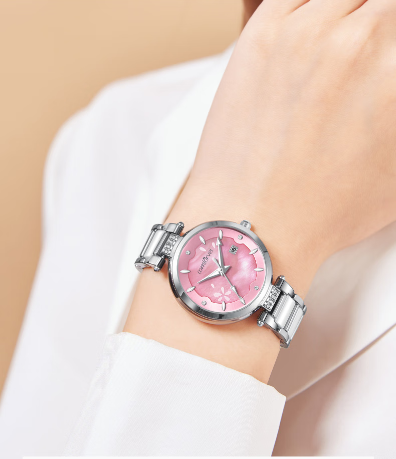 COMLORVEI Cool Camellia Series Stone British Watch, Women's Watch, Gift, Simple Waterproof Ladies Wristwatch 675 4