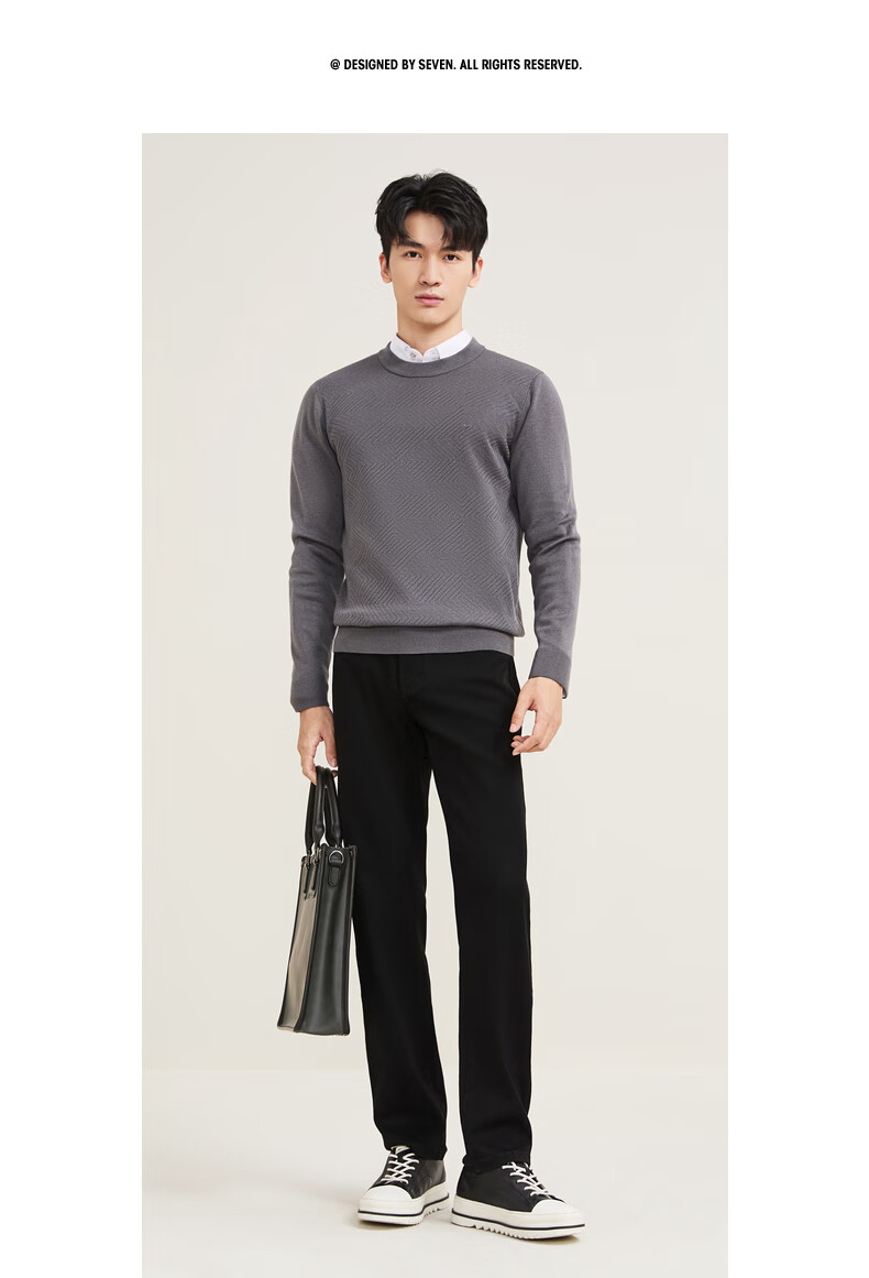 SEVEN Anti-Static Machine Washable Men's Sweater Spring Autumn Crew Neck Casual Warm Multi-Color Knitwear 7