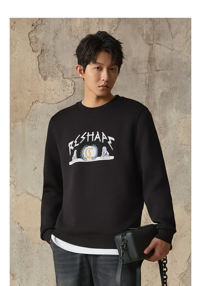 CABBEEN 320G Comfortable Air Layer Sweatshirt with Fortune Stone Lion and Logo Design Autumn Long Sleeve Sweatshirt 9