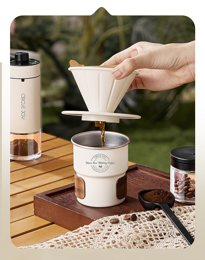 Circle Joy Manual Pour-Over Coffee Maker Set with Hand Grinder Coffee Bean Mill Outdoor Camping Upgrade Silver 5