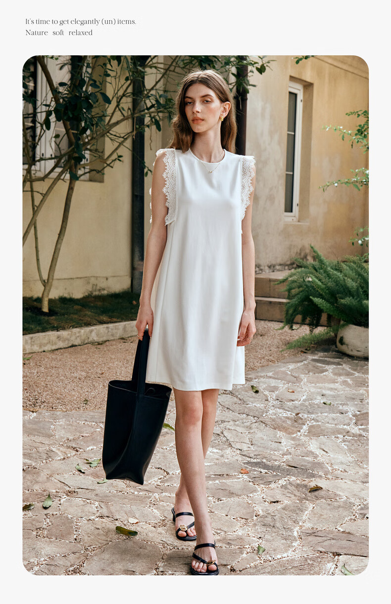 Olrain European Style Simple Elegant White Straight Dress Women Summer Mid-Length White M 11