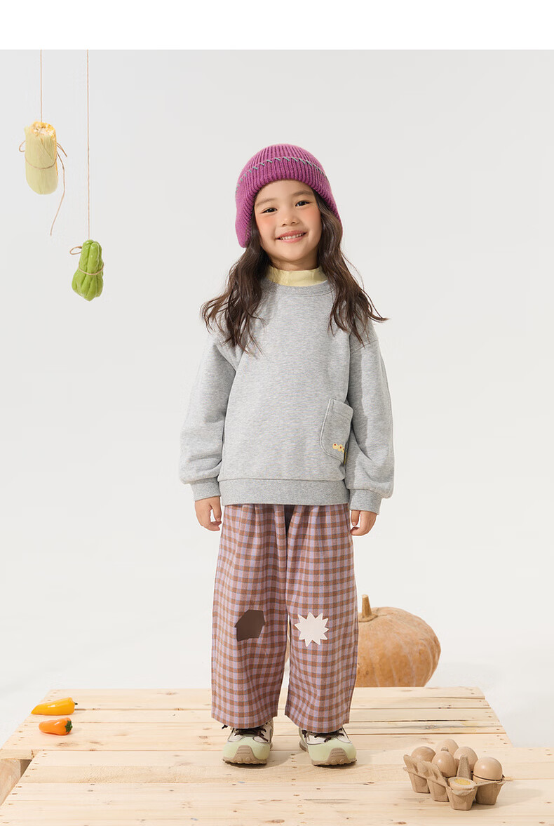 Papa Glutinous Rice Cotton Children's Sweatshirt, Boys And Girls Casual Top, Floral Gray, Size 110 6