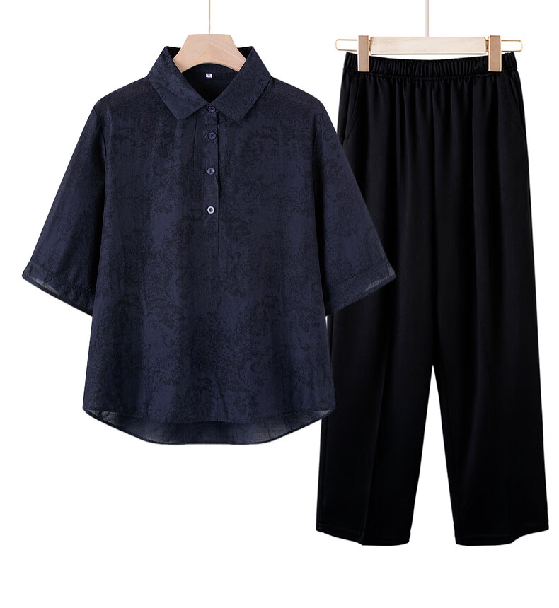 Yalu Middle-aged and Elderly Women's Summer Set 2026 New Mom's Fashionable Short Sleeve Shirt for Women Aged 40-50 12