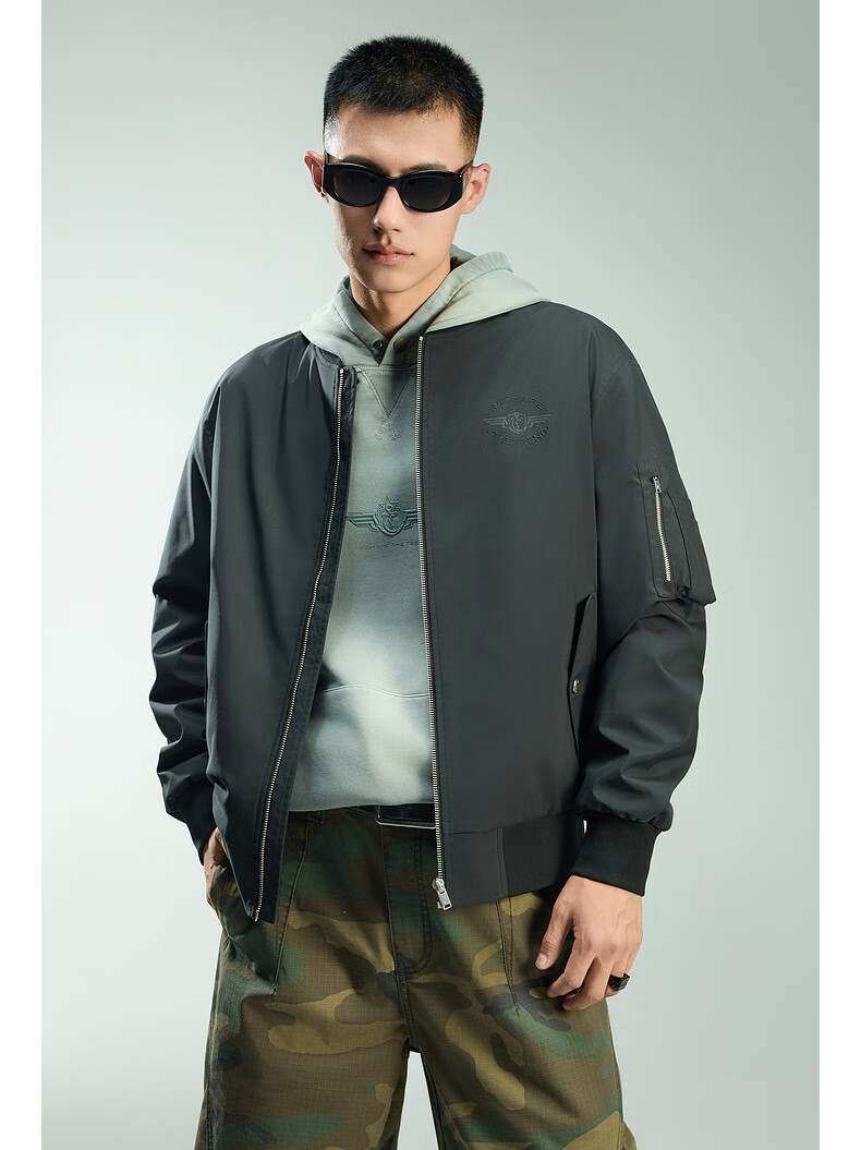CABBEEN Men's Baseball Collar Jacket with Polyester Suede Twill (Triple Protection), 3D Embroidery and Printed Long Sleeves 2