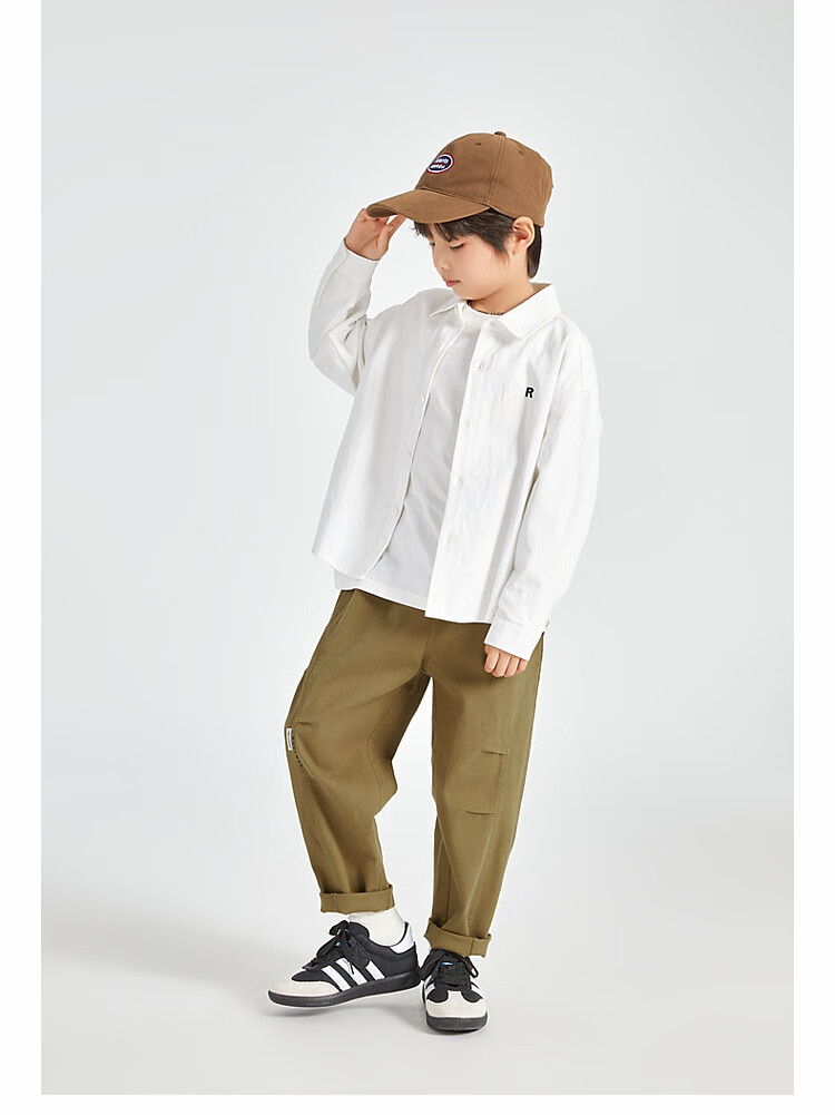 Duoduojia Boys' Shirt, Spring And Autumn 2026 Style, Versatile Casual Children's Breathable Long-Sleeve Shirt, Simple Korean-Style Blouse for Older Kids 24