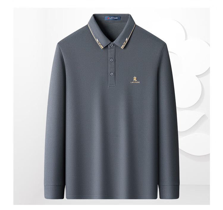 MONTAGUT Men's Business Long Sleeve Polo Shirt with Mulberry Silk and Double Pearl Cotton, Skin-friendly Casual Versatile T-shirt, Caramel Color 52 10