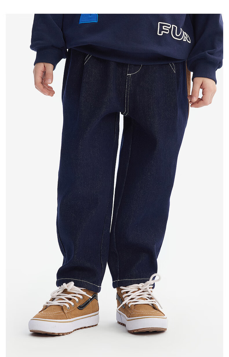 MQD Boys' Anti-Fading Jeans, Spring And Autumn Style, Children's Dad Pants, Dark Denim Blue, Size 110 7