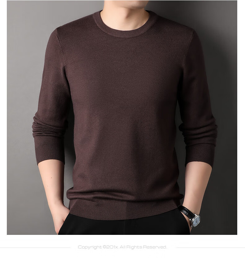 ROMON Men's Knit Sweater Spring and Autumn Classic Loose Fit Crew Neck Casual Pullover for Middle-aged and Young Fathers 16