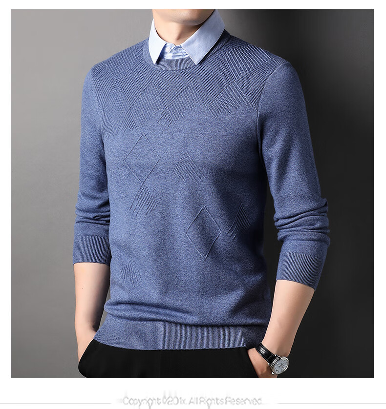 ROMON Men's Faux Two-Piece Sweater Long Sleeve Knitwear Autumn Winter Business Casual Base Shirt 8