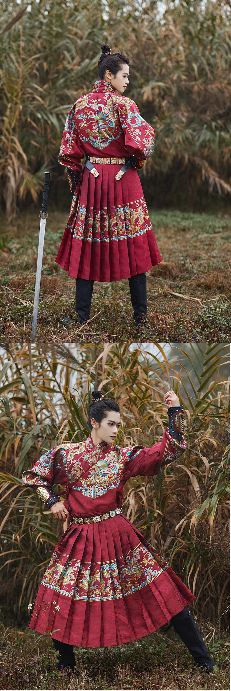 明朝锦衣卫服装男飞鱼服男默千颜明制贴里汉服仿妆花织金 红色-仅贴里