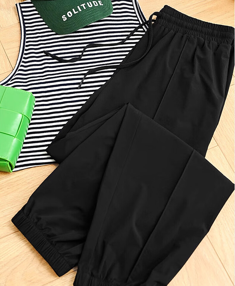 MEIYANG Aerobic Holiday Pants, Breathable Lightweight Nine-Point Joggers [60 Series], Simple Black, 2XL 4