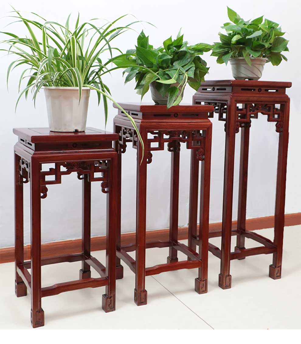 柏祥中式古典实木花架客厅花瓶架阳台绿萝架装饰架木质花几方形榆木
