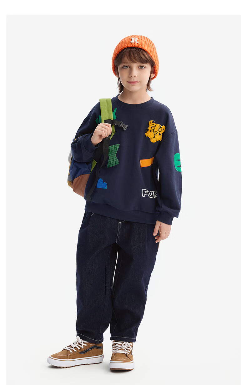 MQD Boys' Anti-Fading Jeans, Spring And Autumn Style, Children's Dad Pants, Dark Denim Blue, Size 110 8