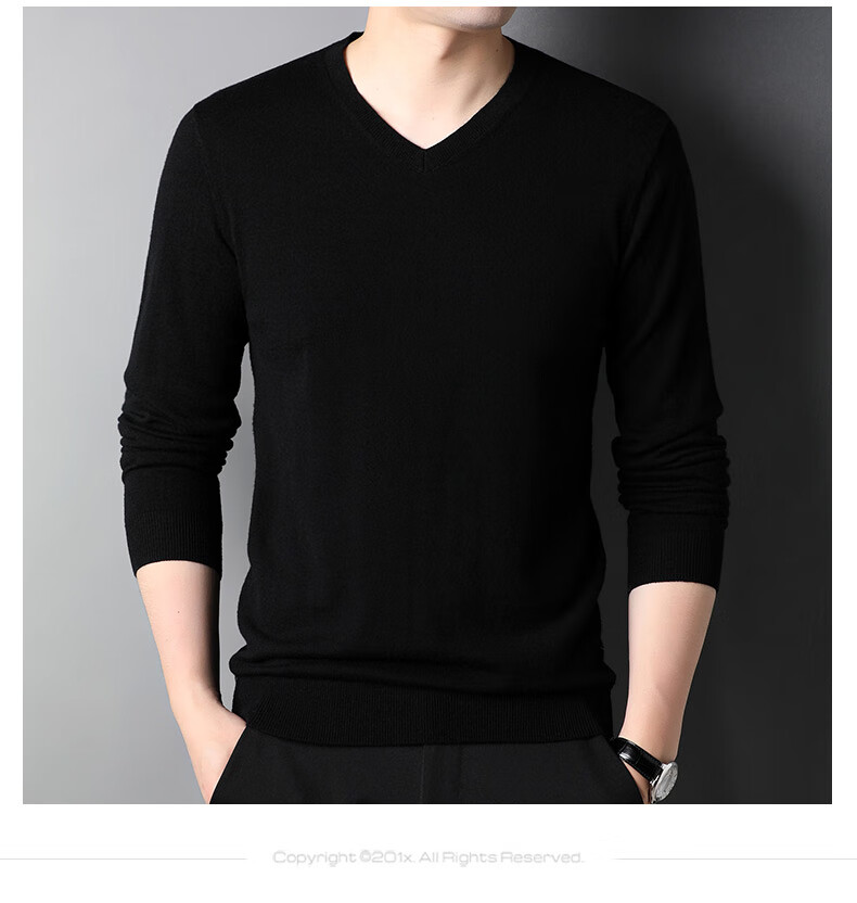 ROMON 100% Pure Wool Men's Classic Basic Thin V-Neck Sweater Autumn Winter Casual Knitwear Base Layer 7