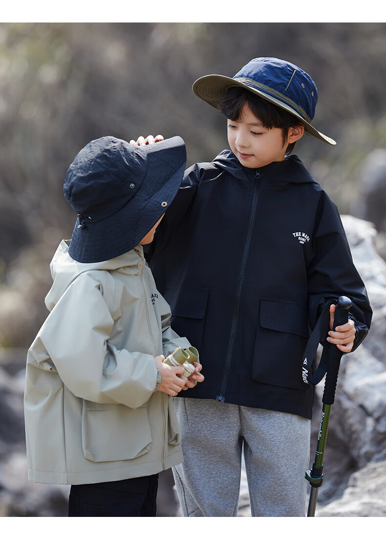 Little Elephant Hamm Boys' Three-Proof Jacket Children's Spring and Autumn Outdoor Boys' Mid-to-Large Kids' Trendy Khaki Jacket 150 cm 22