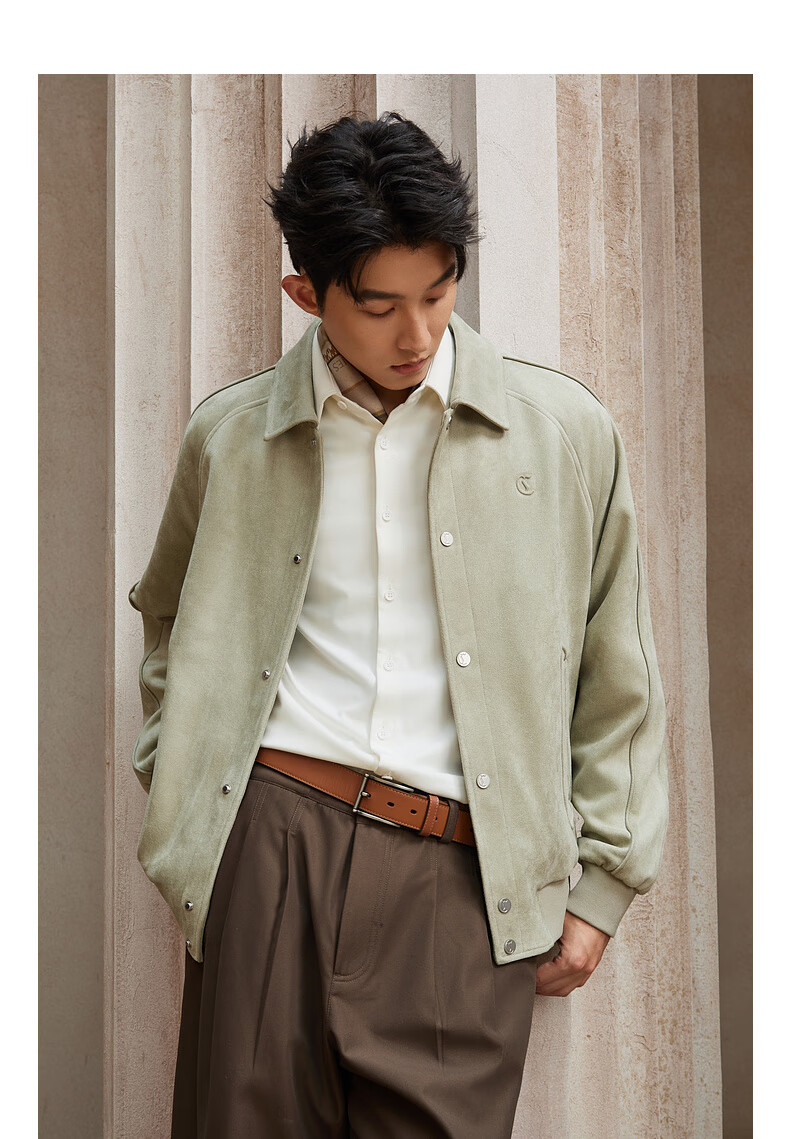 CABBEEN 350G Suede Velvet Men's Jacket Soft Comfortable Faux Suede Velvet Autumn Long Sleeve Coat 13