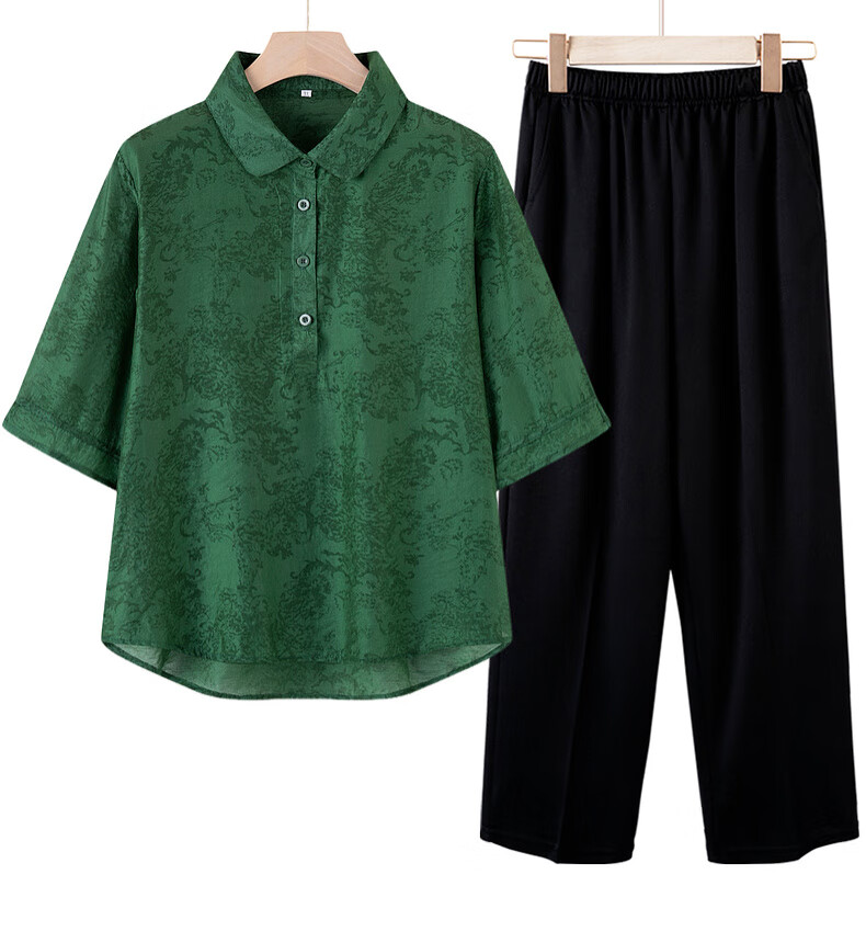 Yalu Middle-aged and Elderly Women's Summer Set 2026 New Mom's Fashionable Short Sleeve Shirt for Women Aged 40-50 13