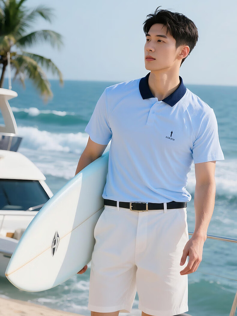 Biyinlefen Refreshing Comfortable Skin-friendly Spring Summer Men's Casual Sports Outdoor Polo Shirt with Short Sleeves and Turn-down Collar 4