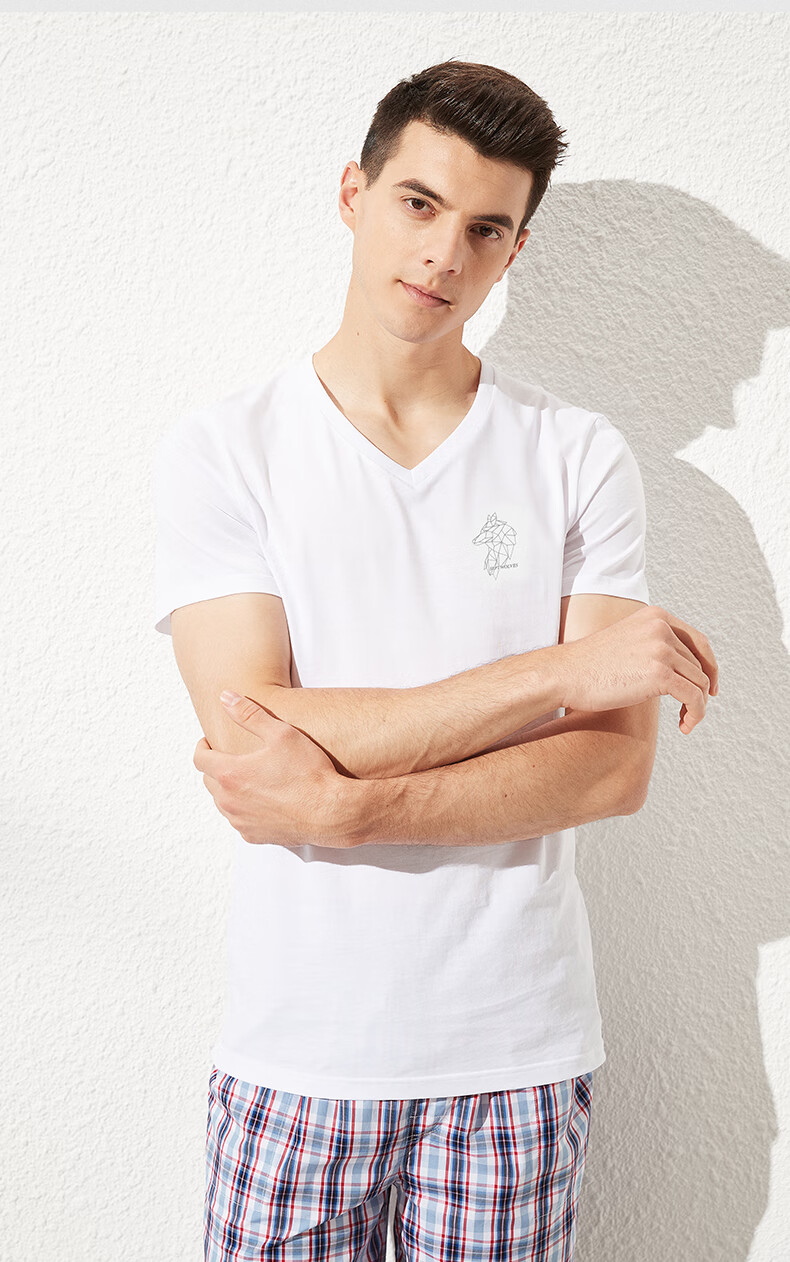 SEPTWOLVES Men's Short Sleeve T-Shirt Summer V-Neck 100% Cotton Wolf Head Print Sports Tee Base Shirt 4