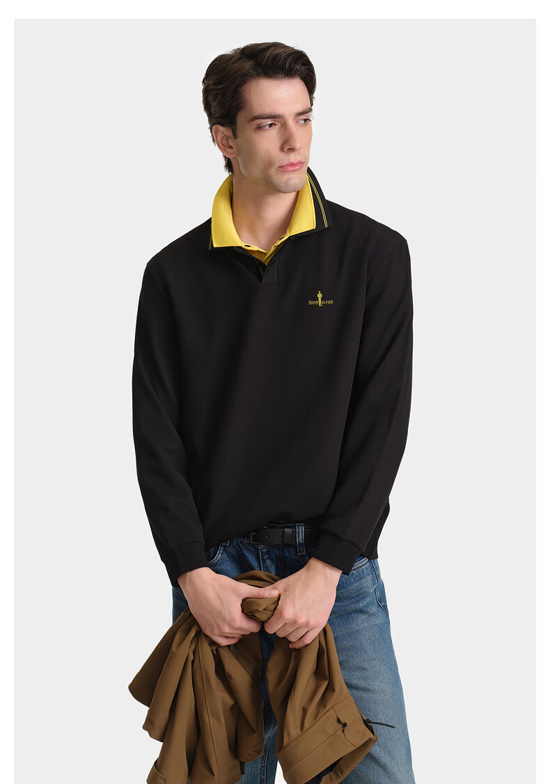 Biyinlefen Plaid Texture 2025 Autumn New Casual Versatile Commuter Men's Long Sleeve Polo Shirt 2