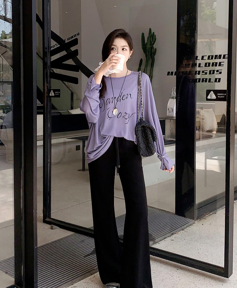 MEIYANG Fishtail Flared Pants, Imported Composite Yarn Elastic Retro Micro-Flare Pants, Navy Blue Extended Version, XL 11