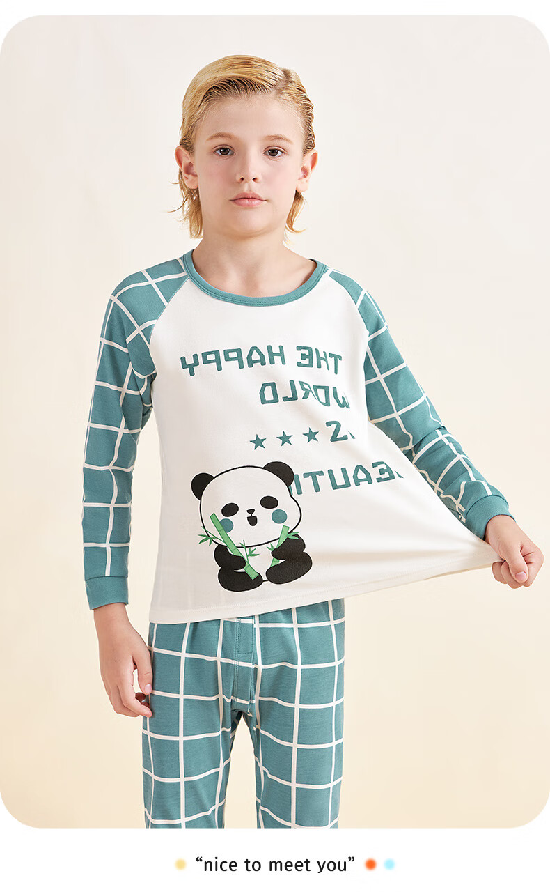 Yalu Children's Thermal Underwear Set Youth Winter Pure Cotton Autumn Clothes and Pants Class A Boys Comfortable Home Pajamas 10