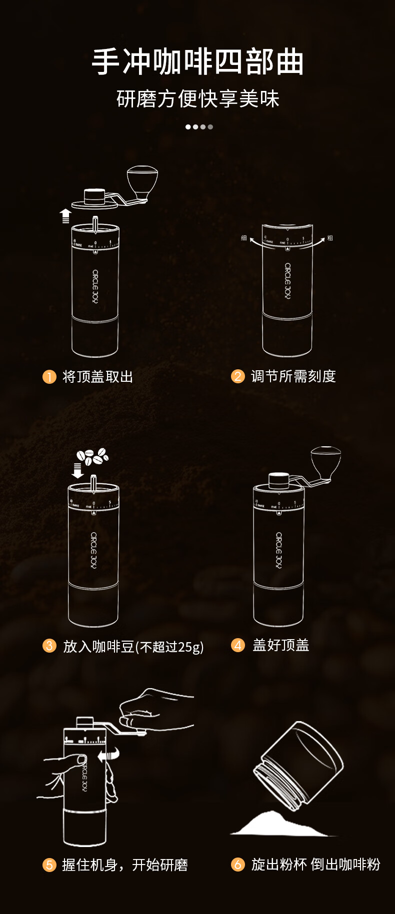 Circle Joy Stainless Steel Hand-Crank Coffee Grinder, Portable Manual Coffee Bean Grinding Machine, White Powder Grinder 3