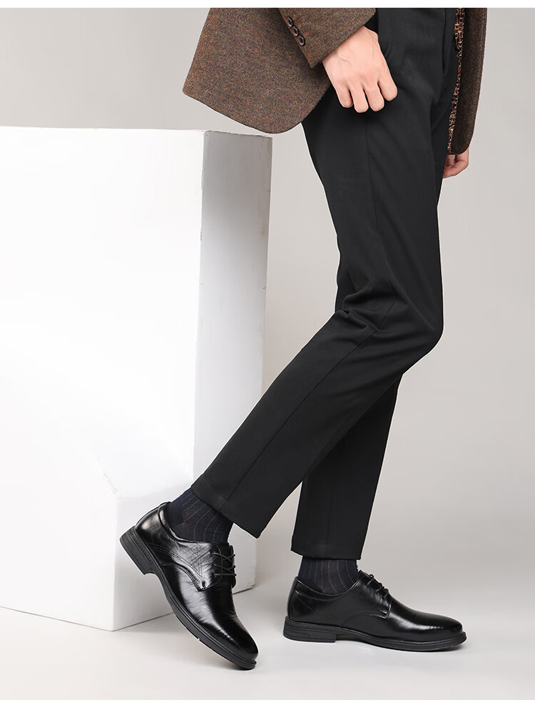 Hengyuanxiang Men's Leather Shoes Business Casual Lace-up New Formal Derby Work Wedding Shoes J37261 Black 42 11