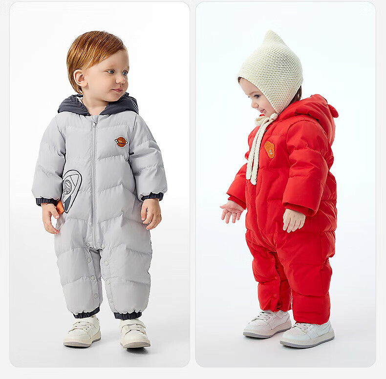 YEEHOO Baby Down Jumpsuit Winter Warm Outwear Long Sleeve Romper Light Apricot White 80 cm 7