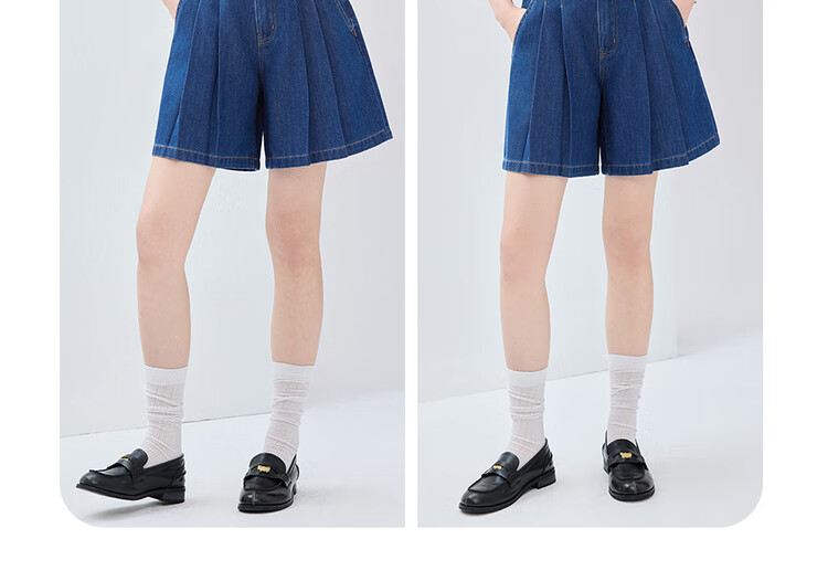 Giordano Women's Denim Shorts with High-Tech Cooling Pleated Fabric, Semi-Elastic Waistband, Lightweight Denim Pants 13405239 16