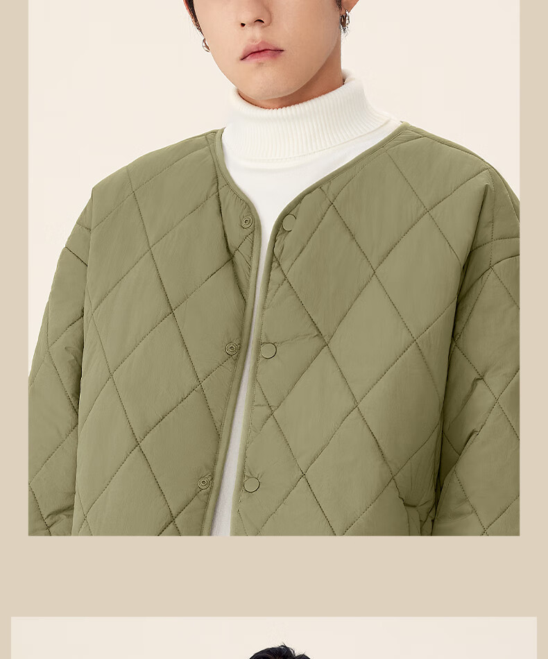 MINISO Men's Lightweight Quilted Collarless Cotton Jacket Autumn Winter Liner Warm Casual Black L 7