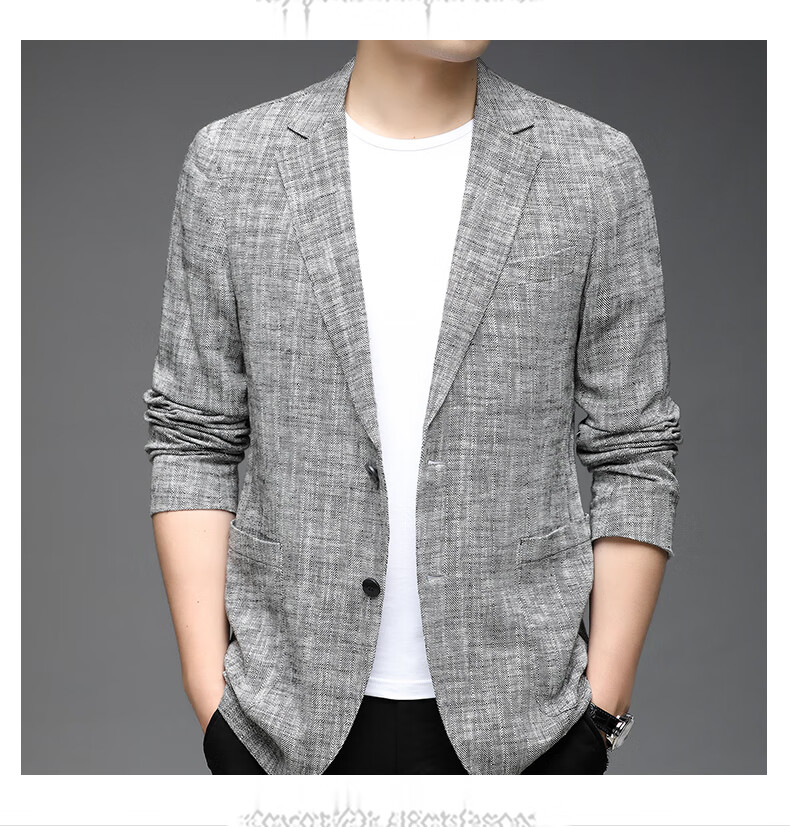 ROMON Men's Linen Casual Blazer Spring and Autumn Slim Fit Single-Breasted Solid Color Business Suit Jacket 10