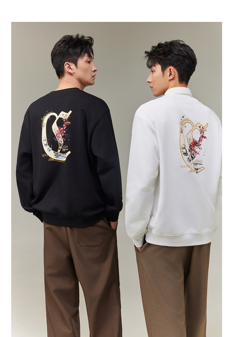 CABBEEN 340G Cotton Sweatshirt Men's Foaming Texture Printed Flash Line Embroidered Flower Winter Long Sleeve Sweatshirt 9
