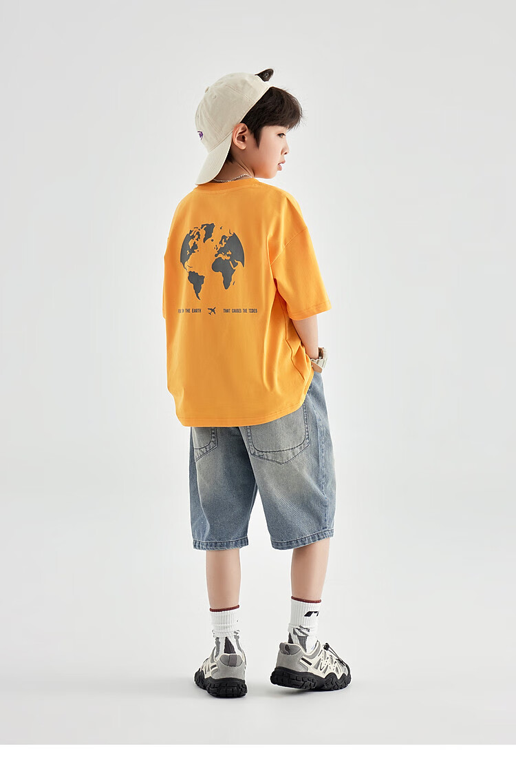 Duoduo Home [Earth Print] Boys' Short Sleeve 2026 Summer Comfortable Cool Loose Fit Casual T-Shirt for Kids 10